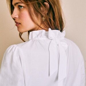 Sezane Button Tie Cotton Blouse